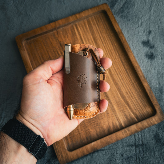 EDC Pocket Organizer for Knife, Pen & Prybar Tool - Mokka & Brown Appaloosa Leather