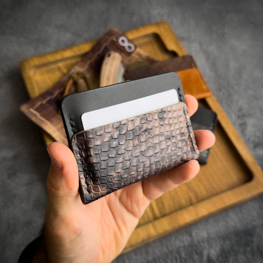 Minimalist Black & Python Embossed Leather Wallet