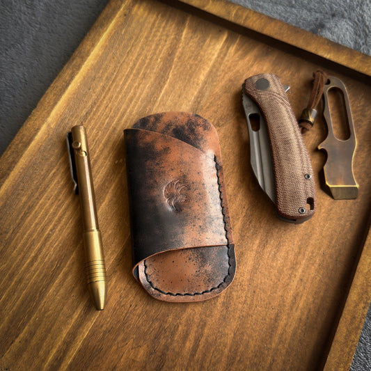 EDC Pocket Organizer for Knife, Pen & Prybar Tool - Black Marbled Shell Cordovan