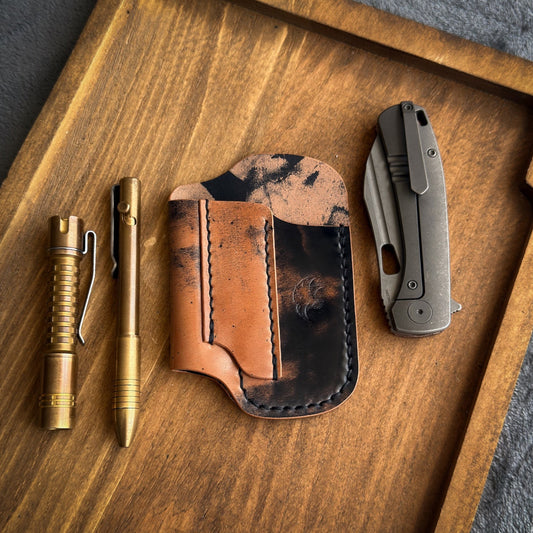 Leather Edc Pocket Organizer - Black Marbled Shell Cordovan