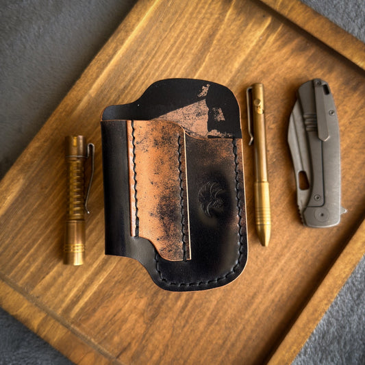 Leather Edc Pocket Organizer - Black Marbled Shell Cordovan