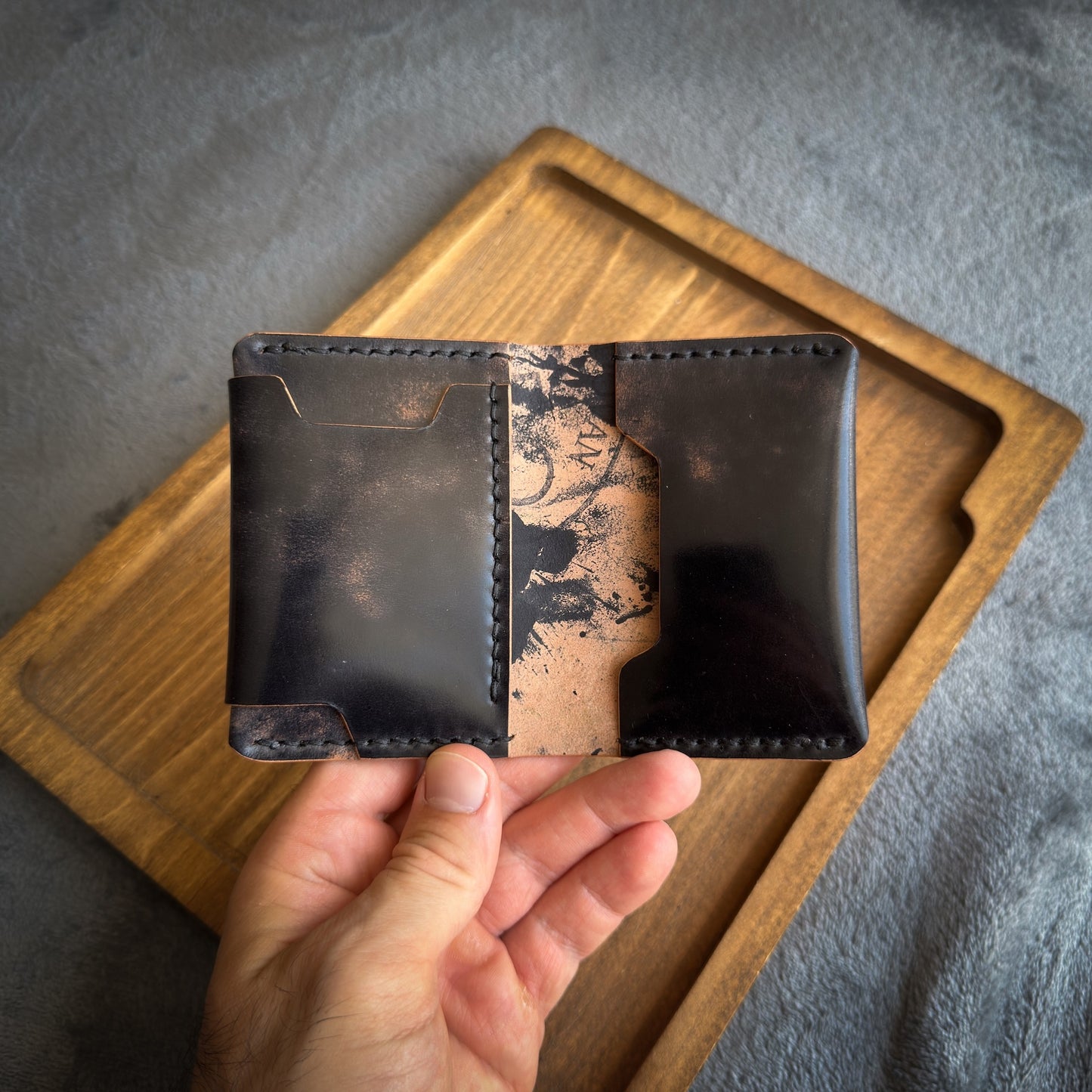 Bifold Leather Wallet - Black Marbled Shell Cordovan