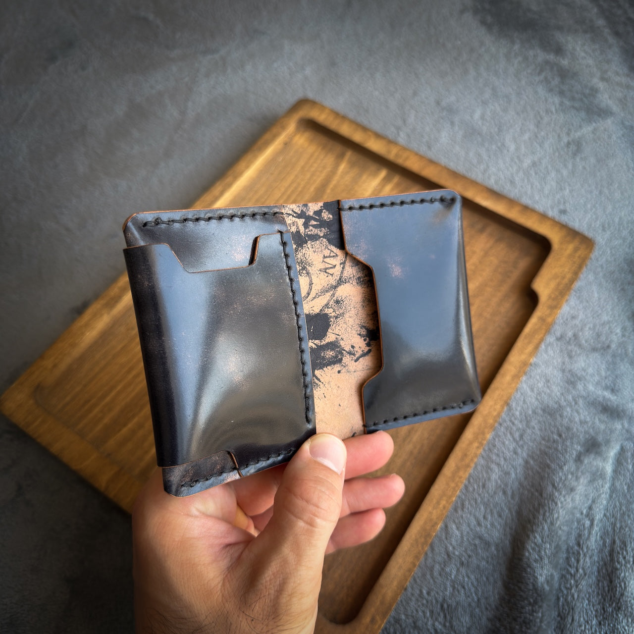 Bifold Leather Wallet - Black Marbled Shell Cordovan
