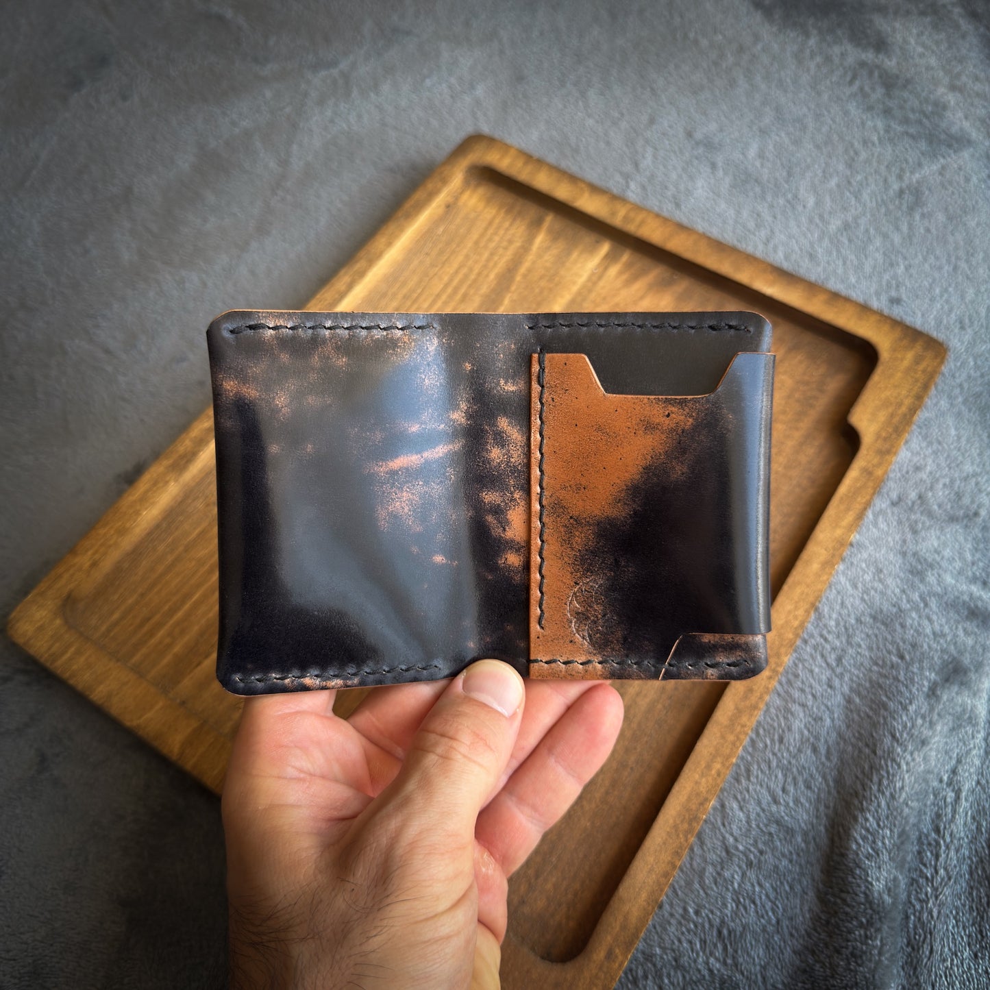 Bifold Leather Wallet - Black Marbled Shell Cordovan