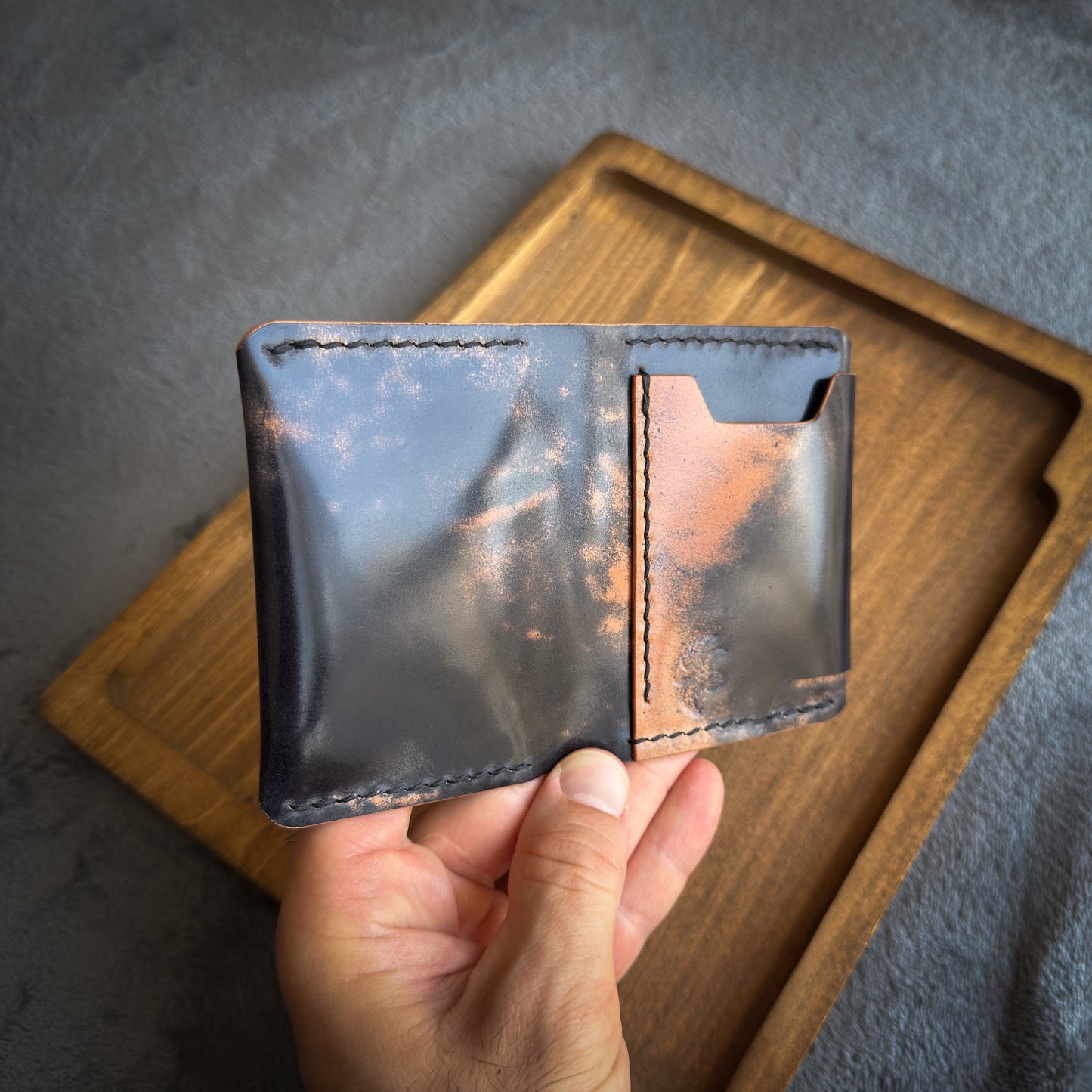 Bifold Leather Wallet - Black Marbled Shell Cordovan