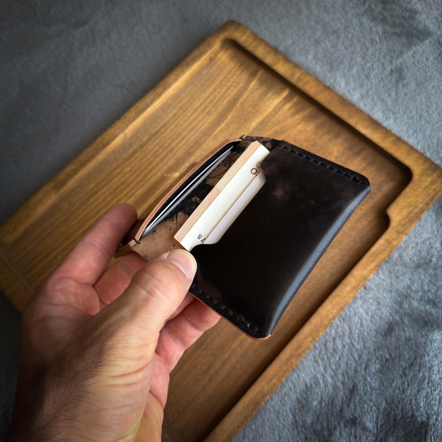 Bifold Leather Wallet - Black Marbled Shell Cordovan