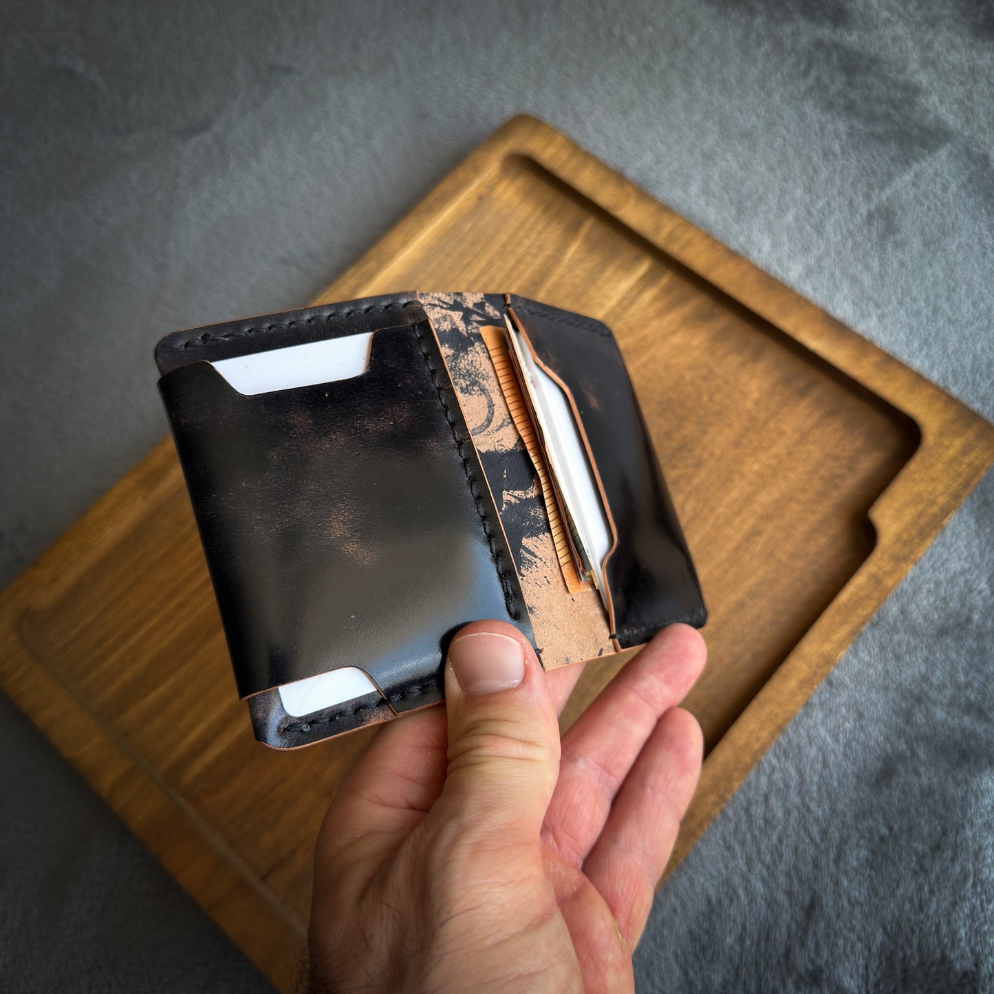 Bifold Leather Wallet - Black Marbled Shell Cordovan