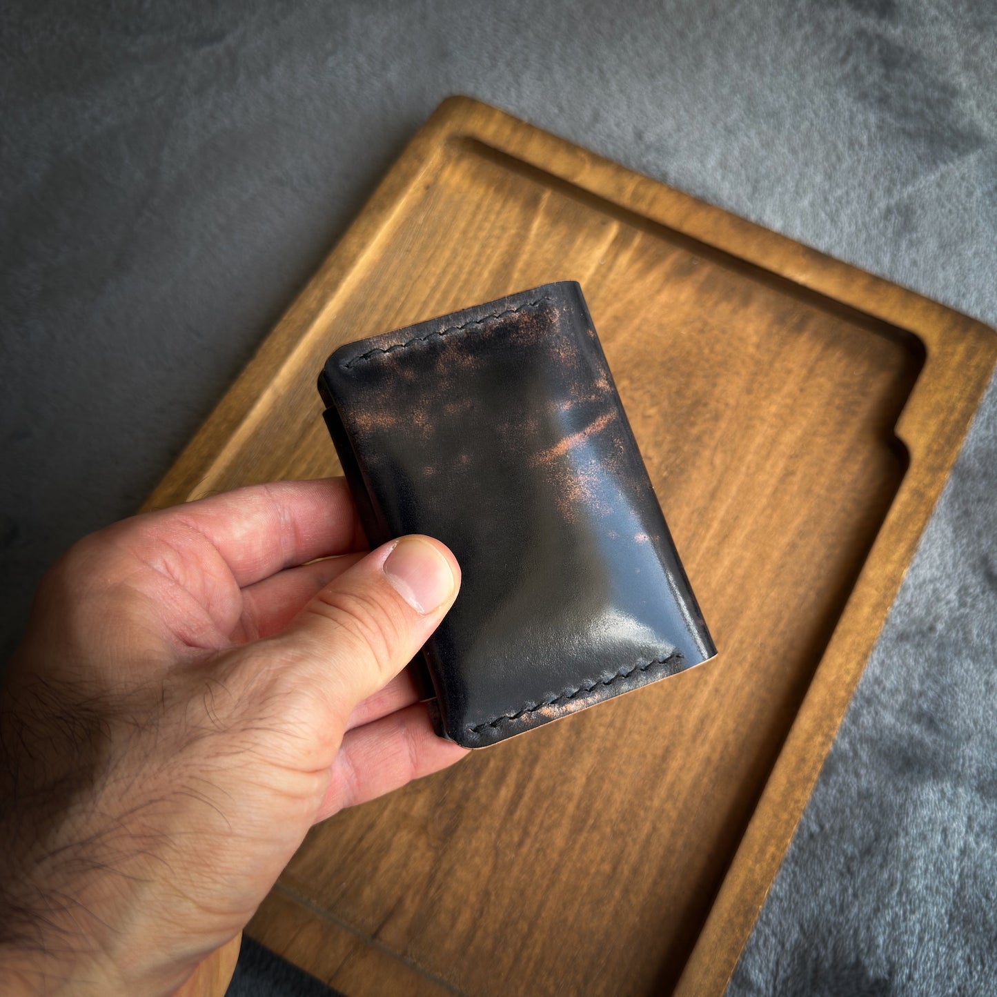 Bifold Leather Wallet - Black Marbled Shell Cordovan