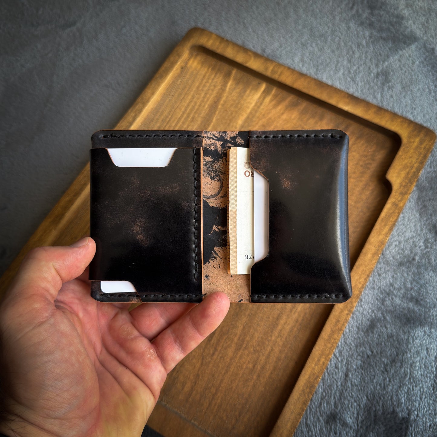 Bifold Leather Wallet - Black Marbled Shell Cordovan