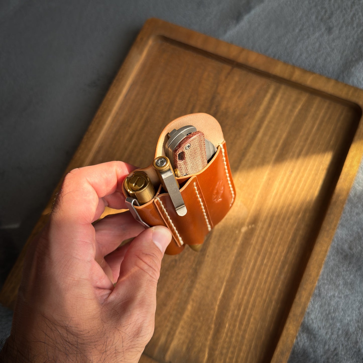 Leather Edc Pocket Organizer - Cognac Shell Cordovan