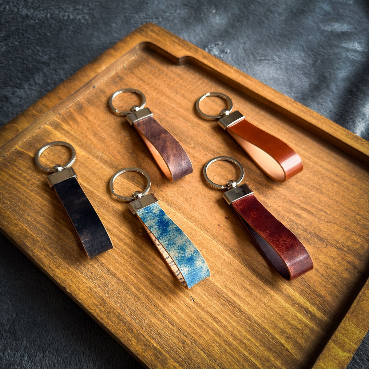 Shell Cordovan Leather Keychain - Handmade Premium Leather Key Fob