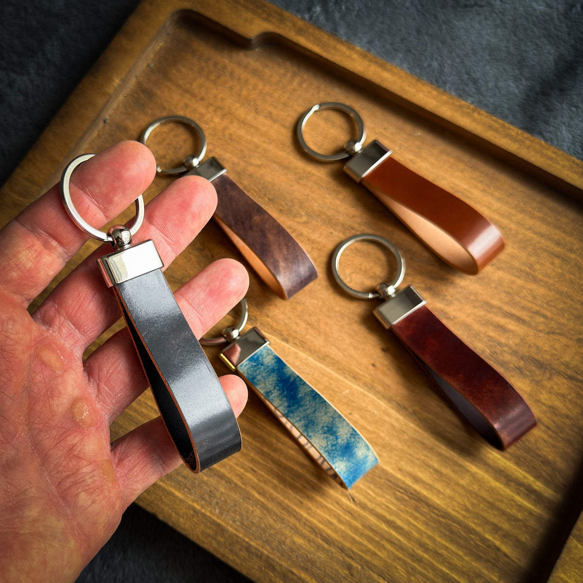 Shell Cordovan Leather Keychain - Handmade Premium Leather Key Fob