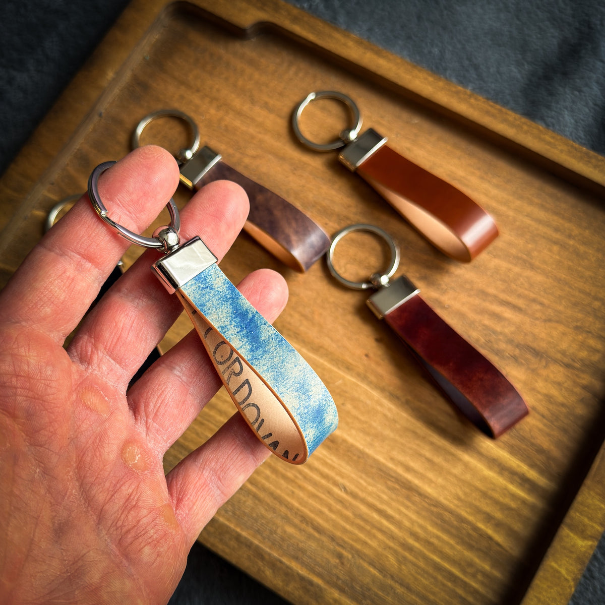 Shell Cordovan Leather Keychain - Handmade Premium Leather Key Fob
