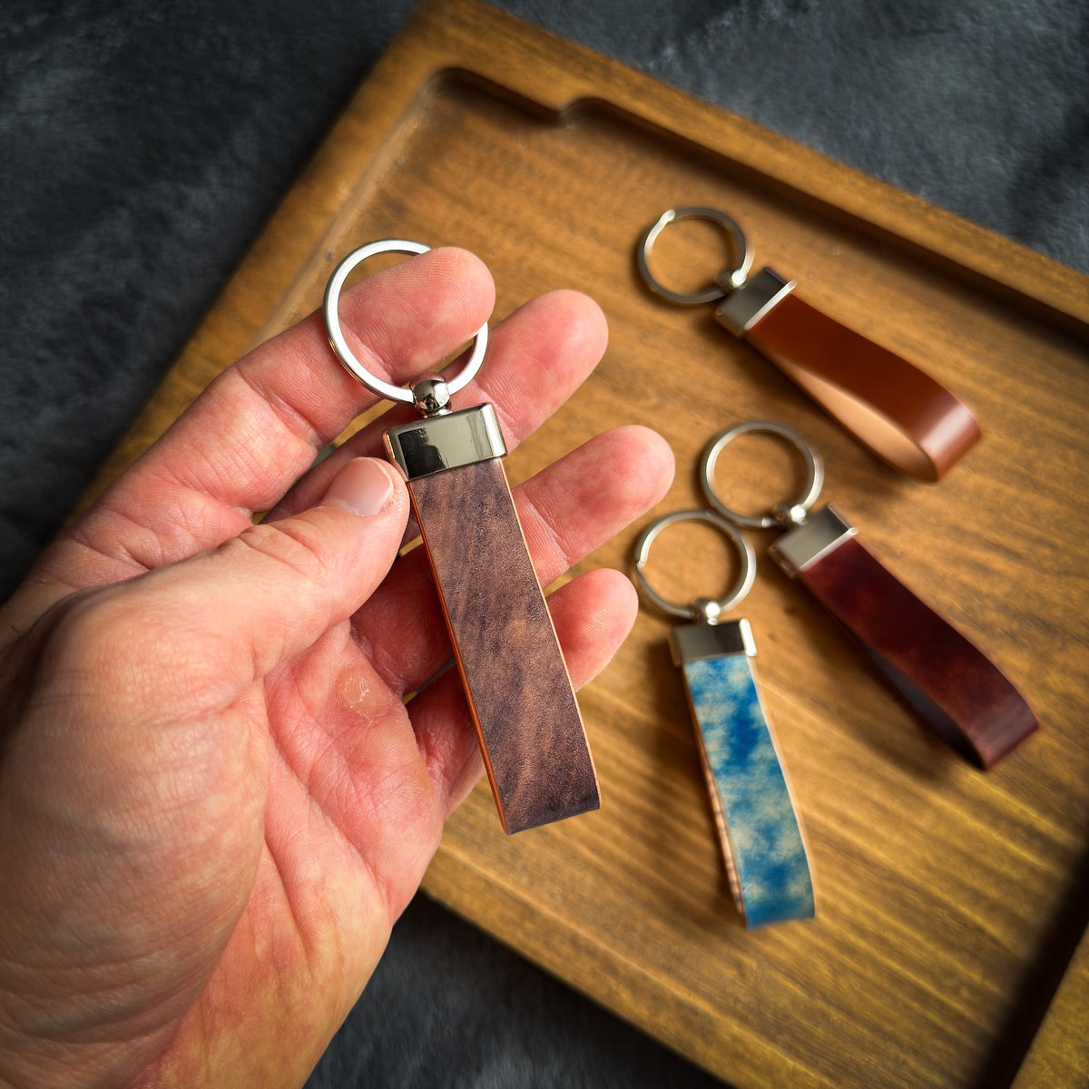 Shell Cordovan Leather Keychain - Handmade Premium Leather Key Fob