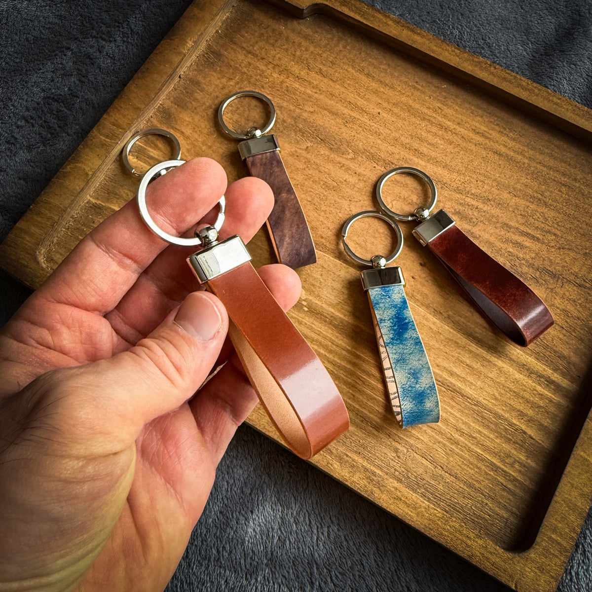 Shell Cordovan Leather Keychain - Handmade Premium Leather Key Fob