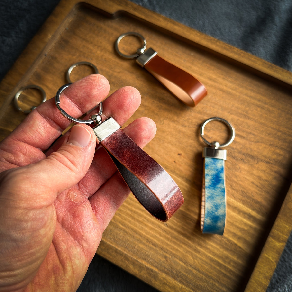 Shell Cordovan Leather Keychain - Handmade Premium Leather Key Fob