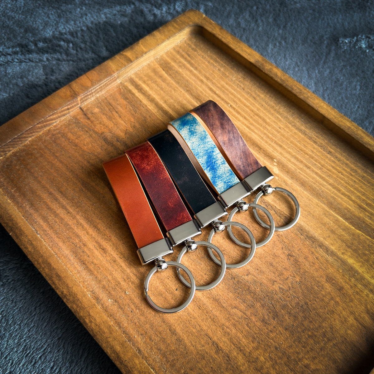 Shell Cordovan Leather Keychain - Handmade Premium Leather Key Fob