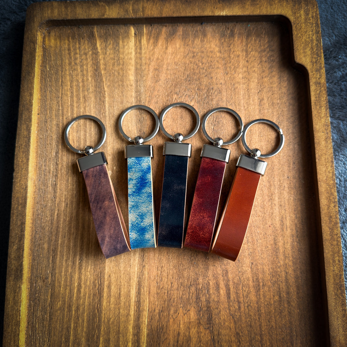 Shell Cordovan Leather Keychain - Handmade Premium Leather Key Fob