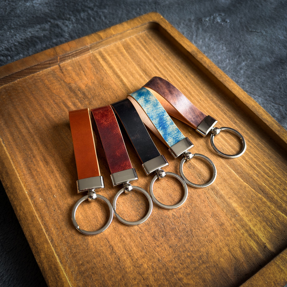 Shell Cordovan Leather Keychain - Handmade Premium Leather Key Fob