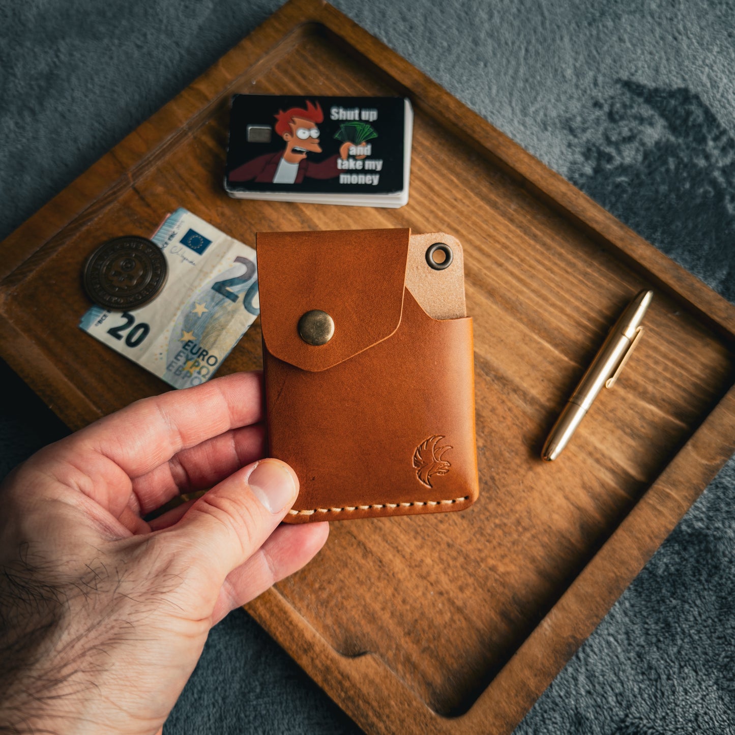 Handgemachte minimalistische Lederbrieftasche