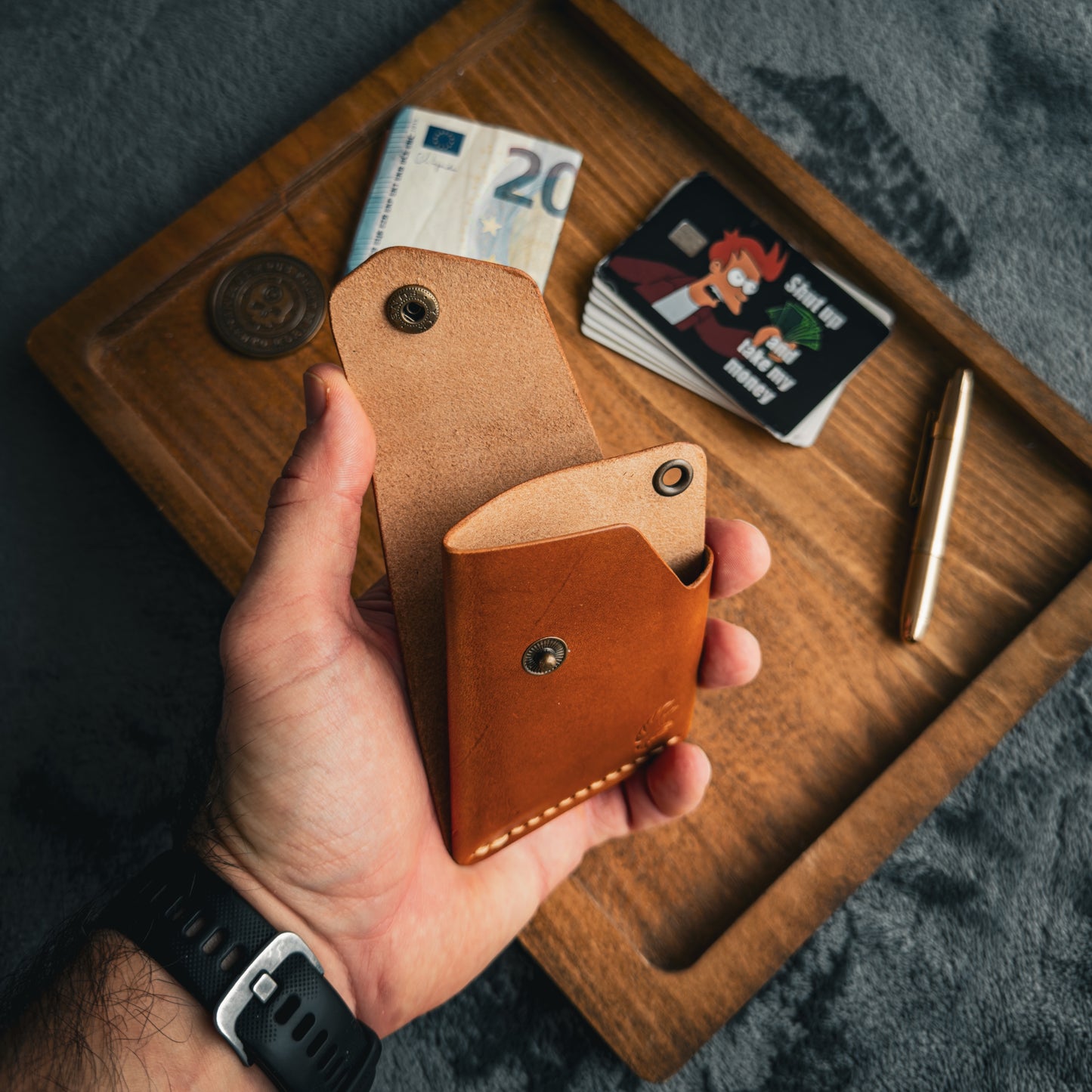 Handgemachte minimalistische Lederbrieftasche