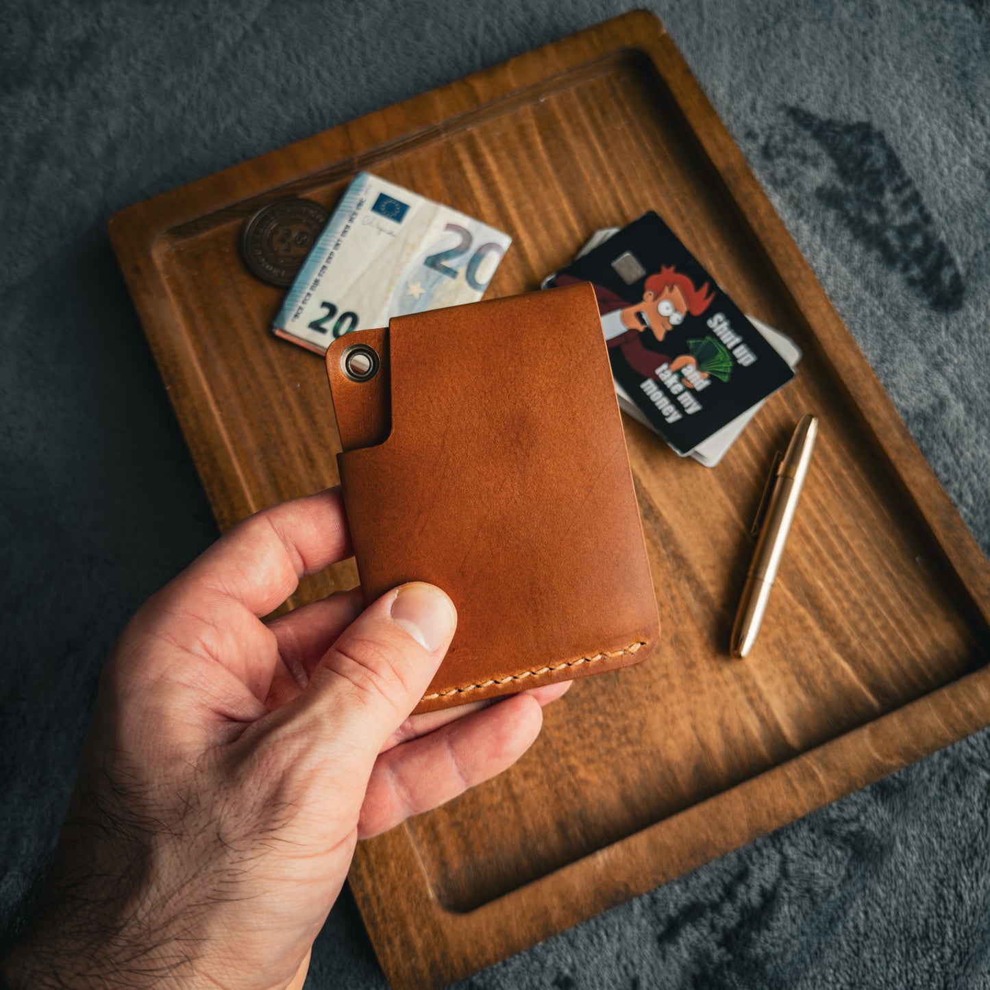 Handgemachte minimalistische Lederbrieftasche