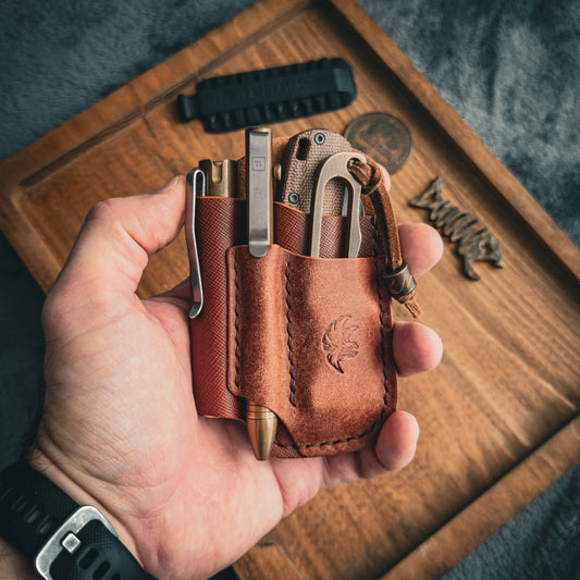 Two-Tone Rustic Brown Leather Edc Pocket Organizer