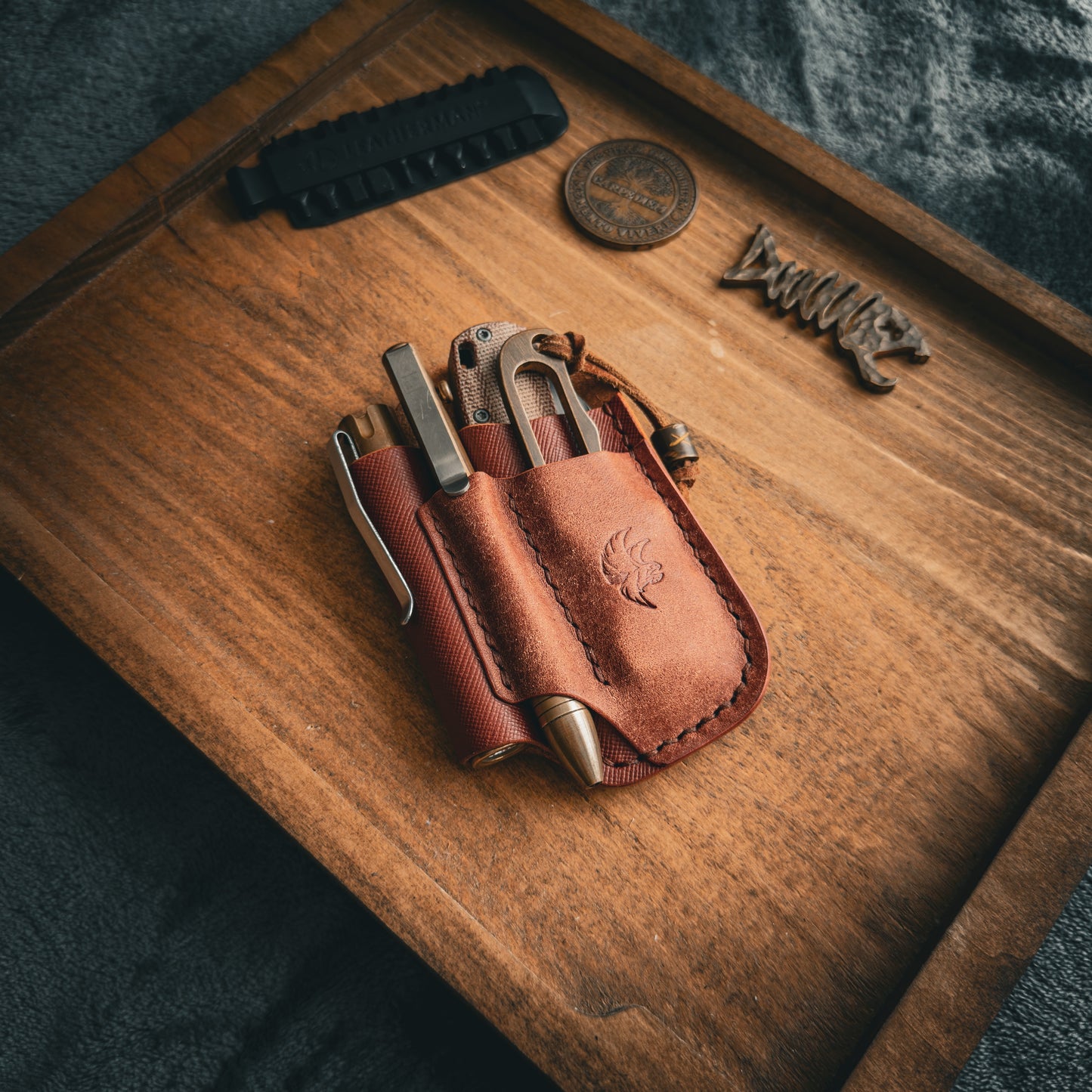 Two-Tone Rustic Brown Leather Edc Pocket Organizer