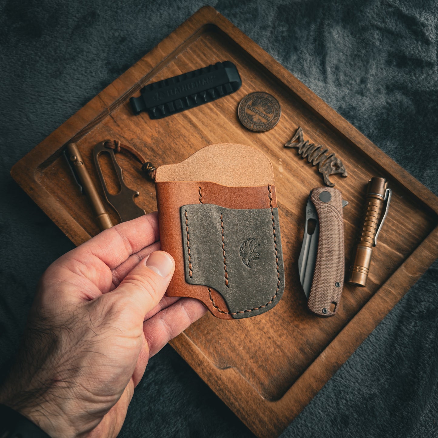 Whiskey & Grey Leather Edc Pocket Organizer