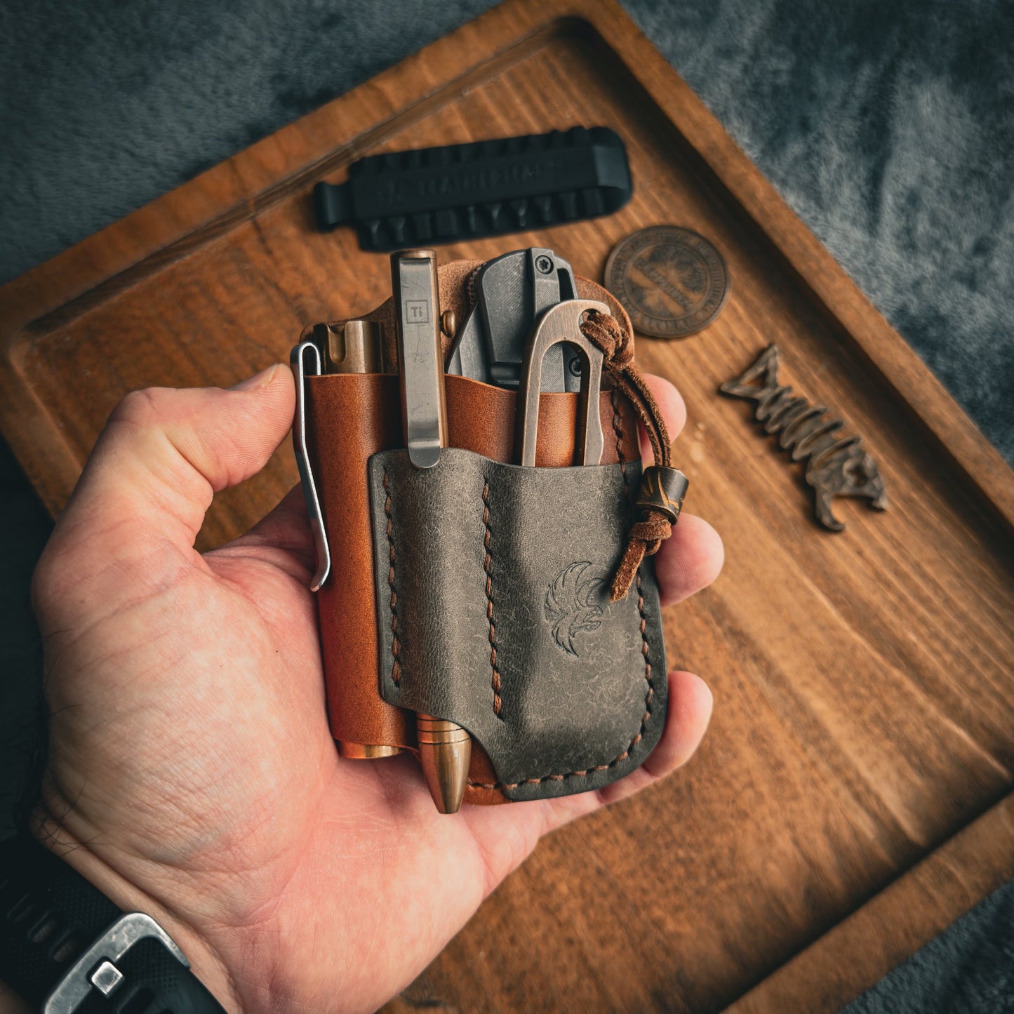 Whiskey & Grey Leather Edc Pocket Organizer