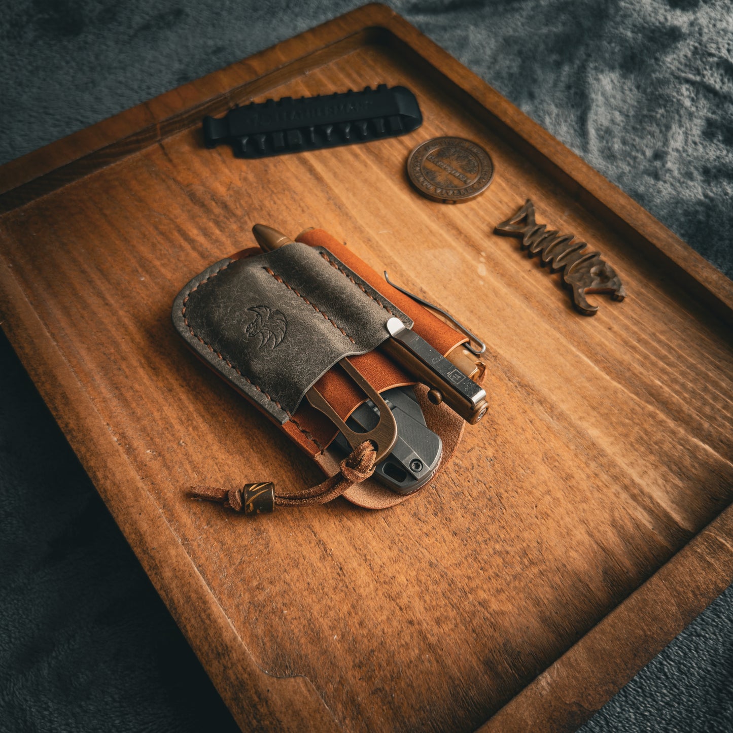 Whiskey & Grey Leather Edc Pocket Organizer