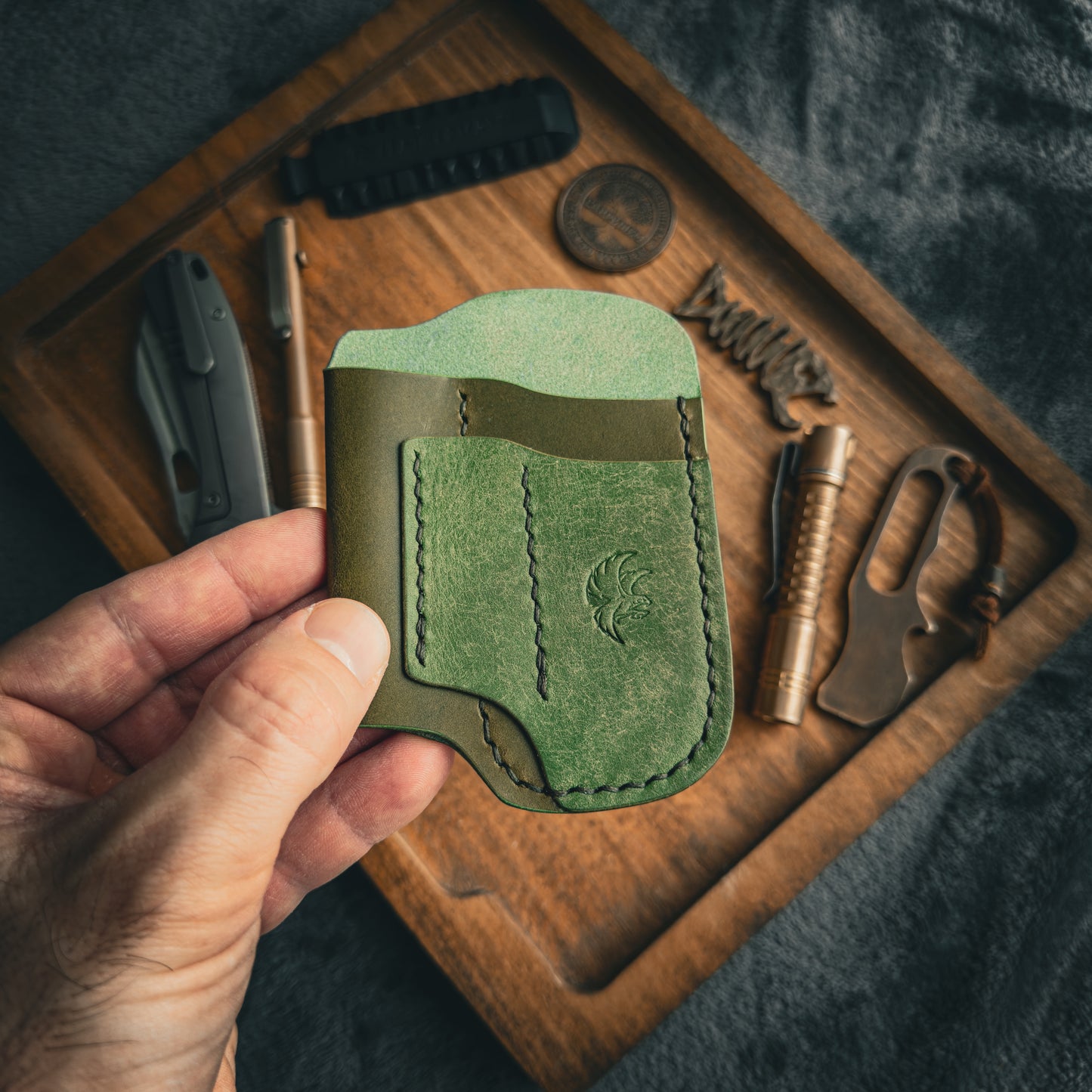 Two-Tone Olive Green Leather Edc Pocket Organizer