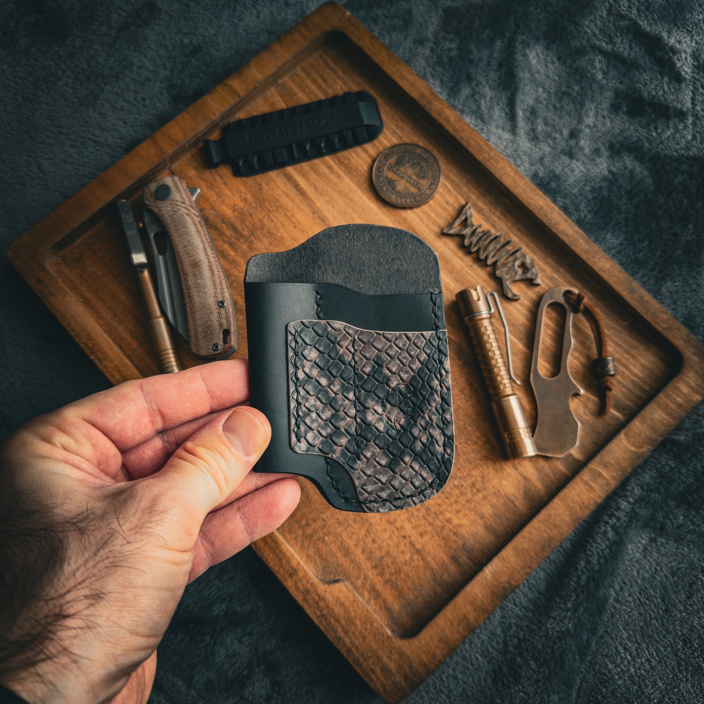 Black & Python Embossed Leather Edc Pocket Organizer
