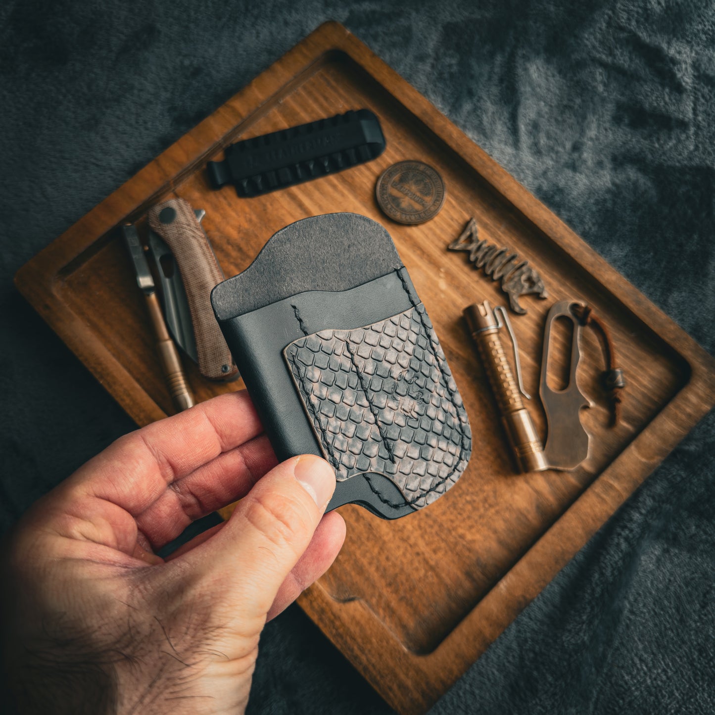 Black & Python Embossed Leather Edc Pocket Organizer