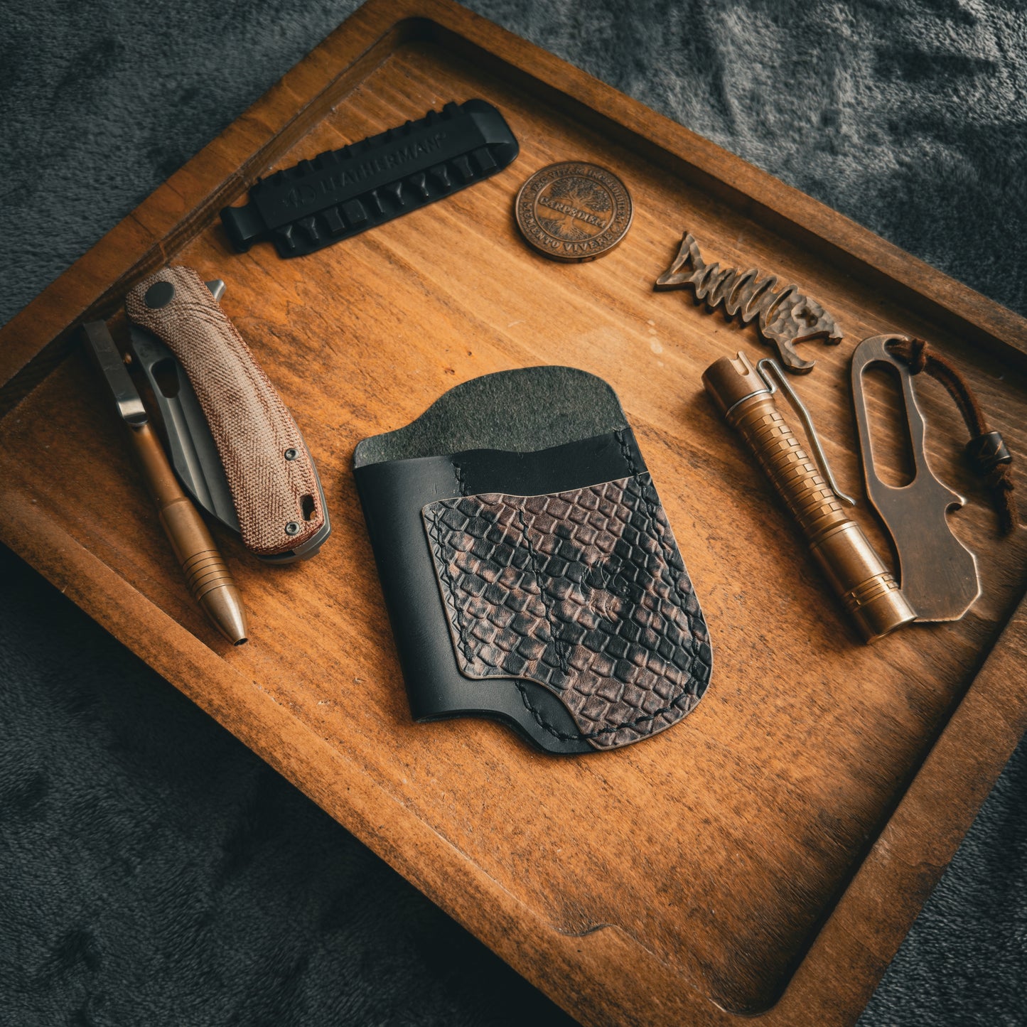 Black & Python Embossed Leather Edc Pocket Organizer