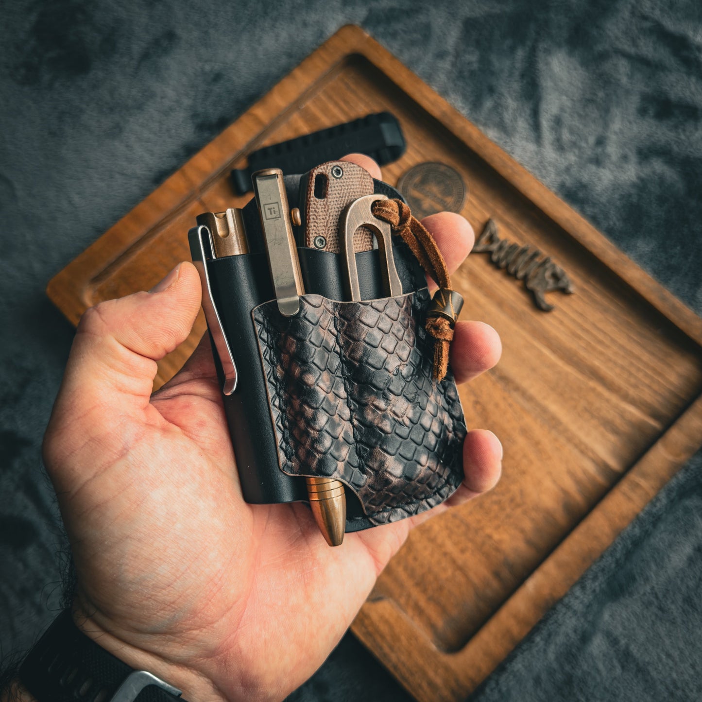 Black & Python Embossed Leather Edc Pocket Organizer
