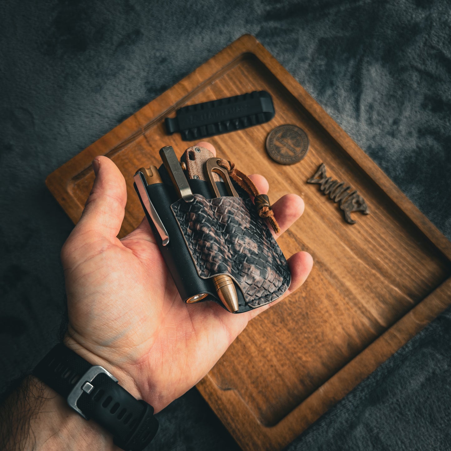 Black & Python Embossed Leather Edc Pocket Organizer