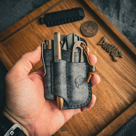 Stone Grey Leather Edc Pocket Organizer