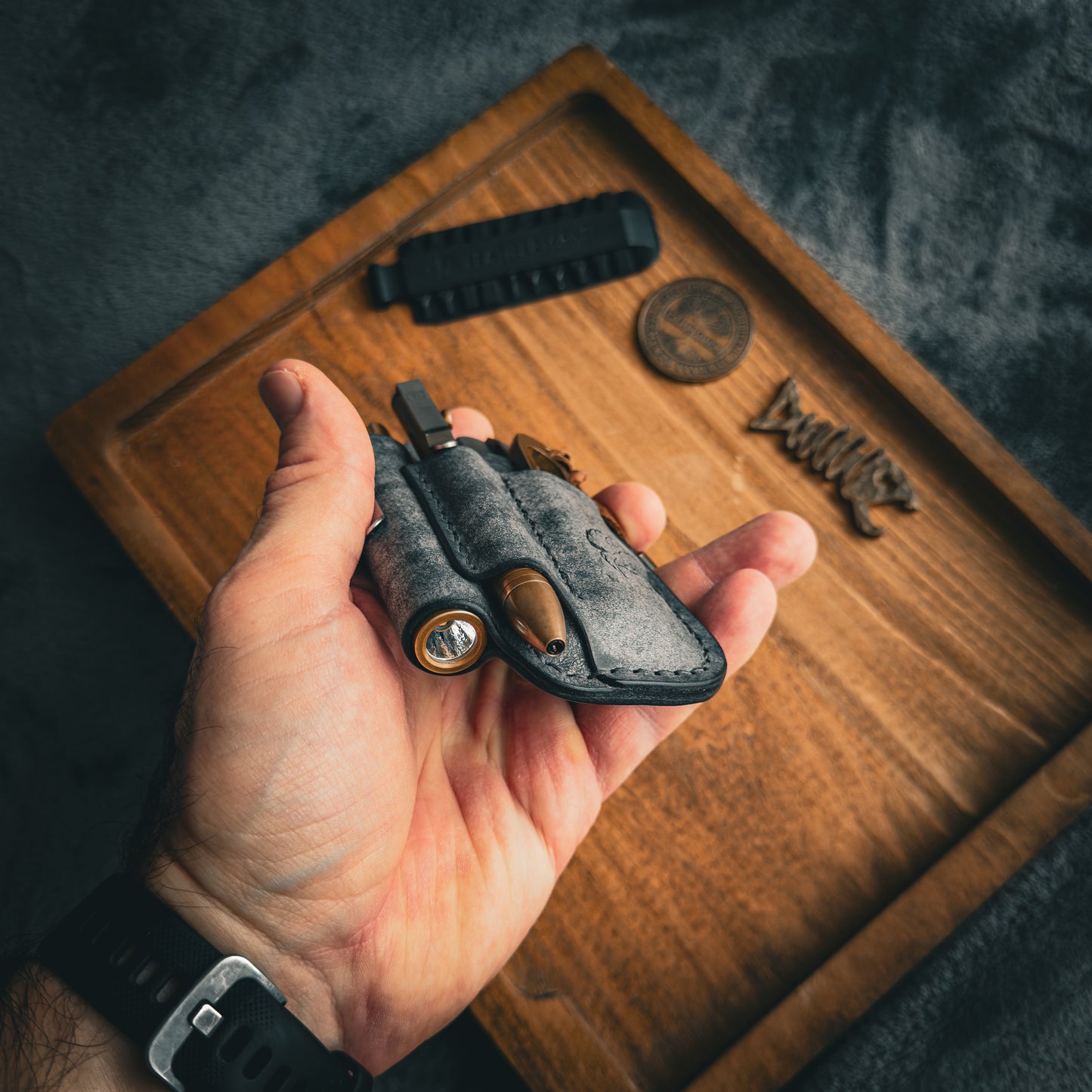 Stone Grey Leather Edc Pocket Organizer