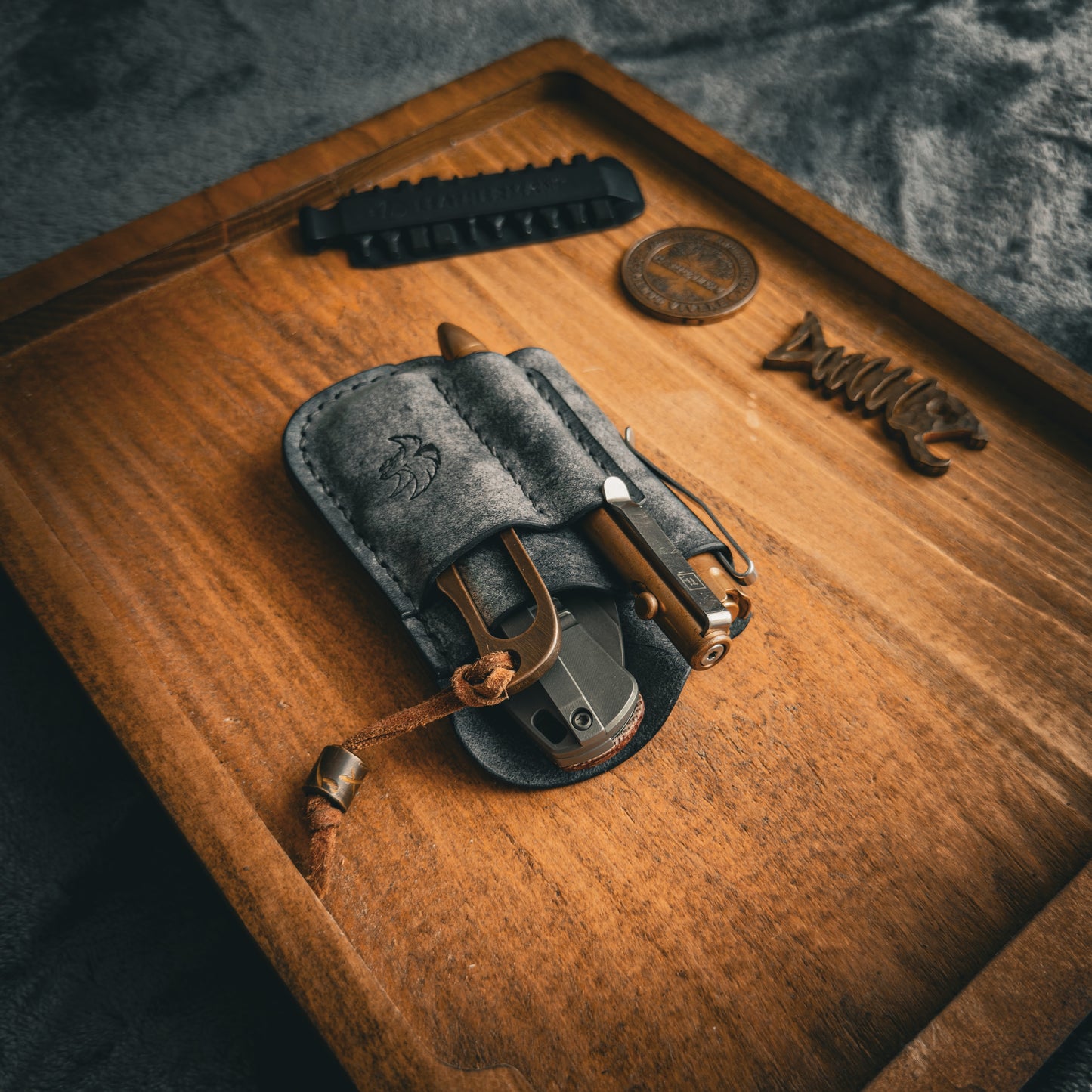 Stone Grey Leather Edc Pocket Organizer