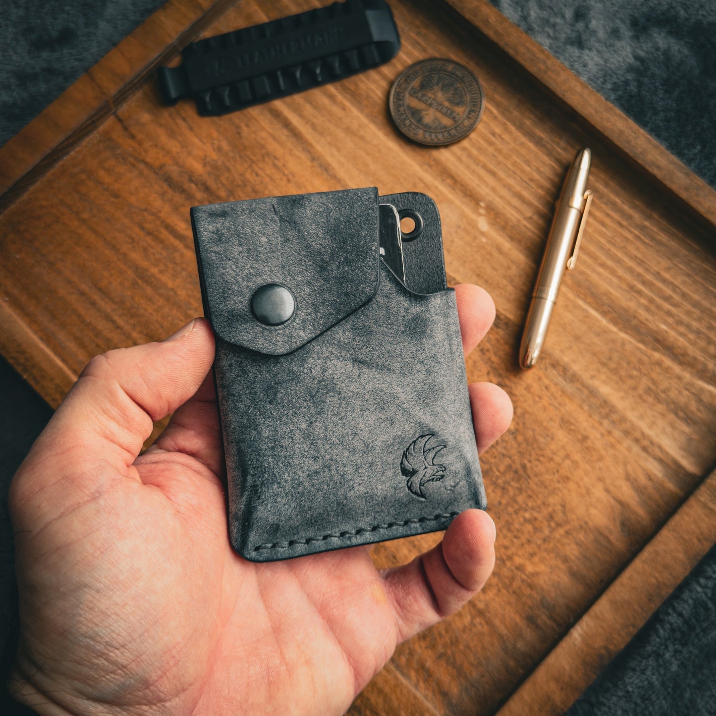 Handgemachte minimalistische Lederbrieftasche