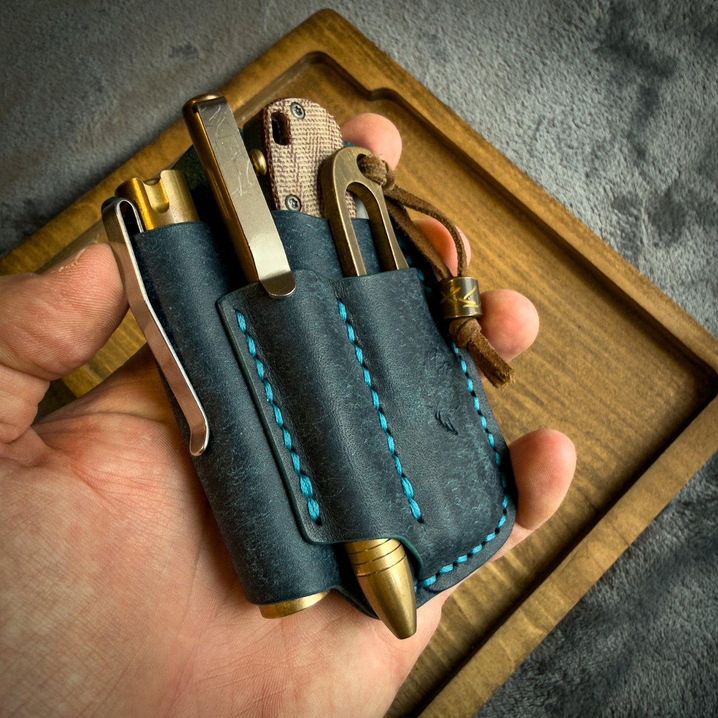 Navy Blue Pueblo Leather Edc Pocket Organizer