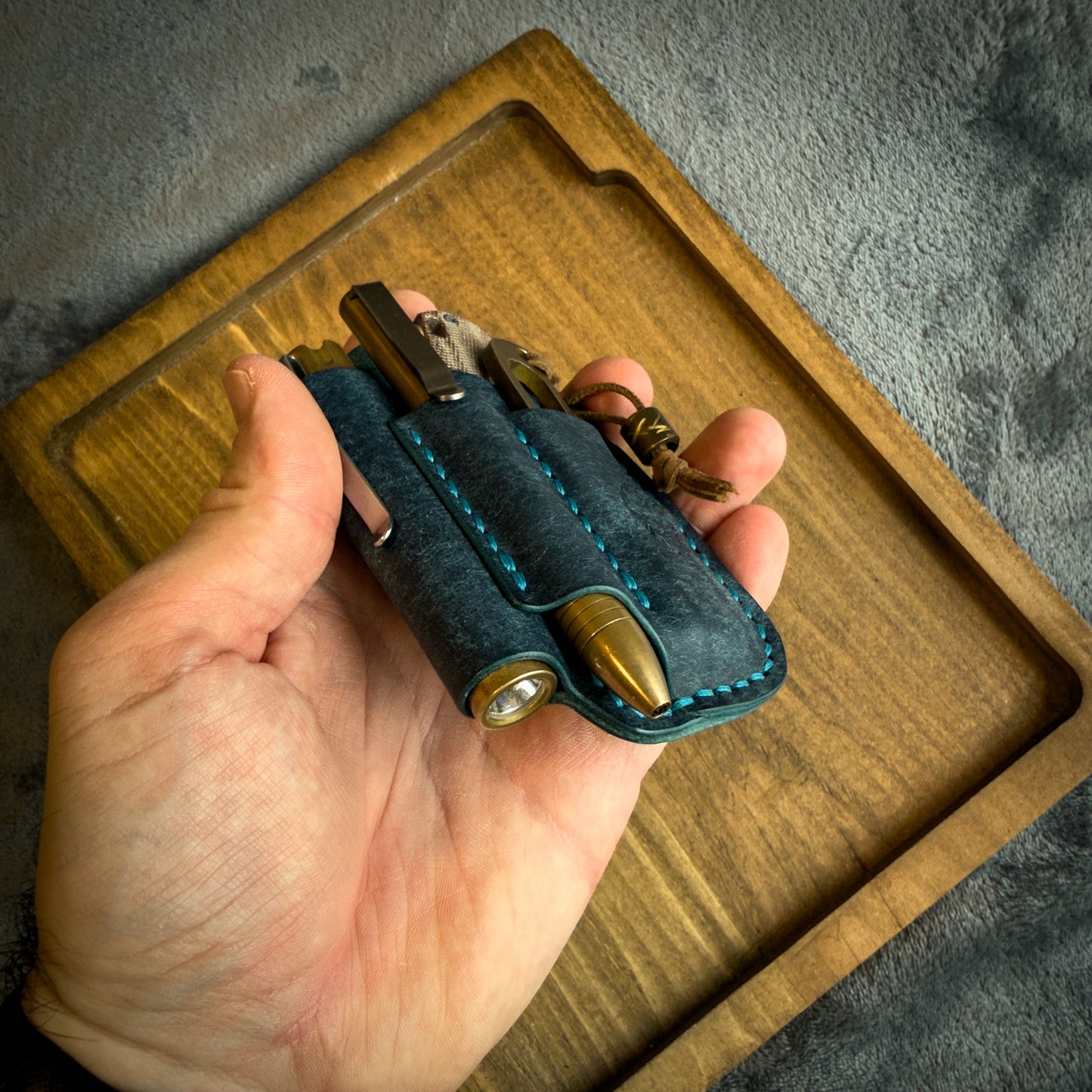 Navy Blue Pueblo Leather Edc Pocket Organizer
