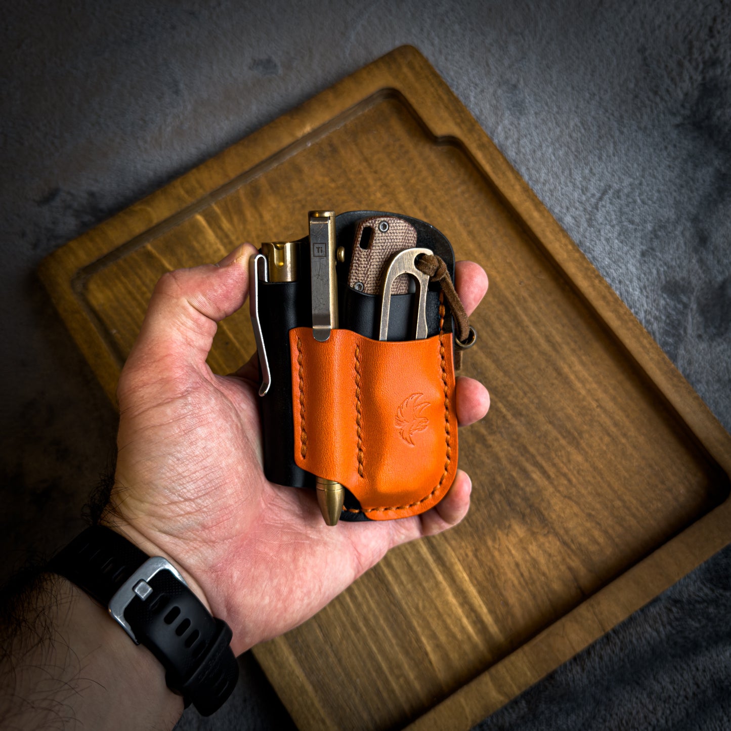 Black & Orange Leather Edc Pocket Organizer