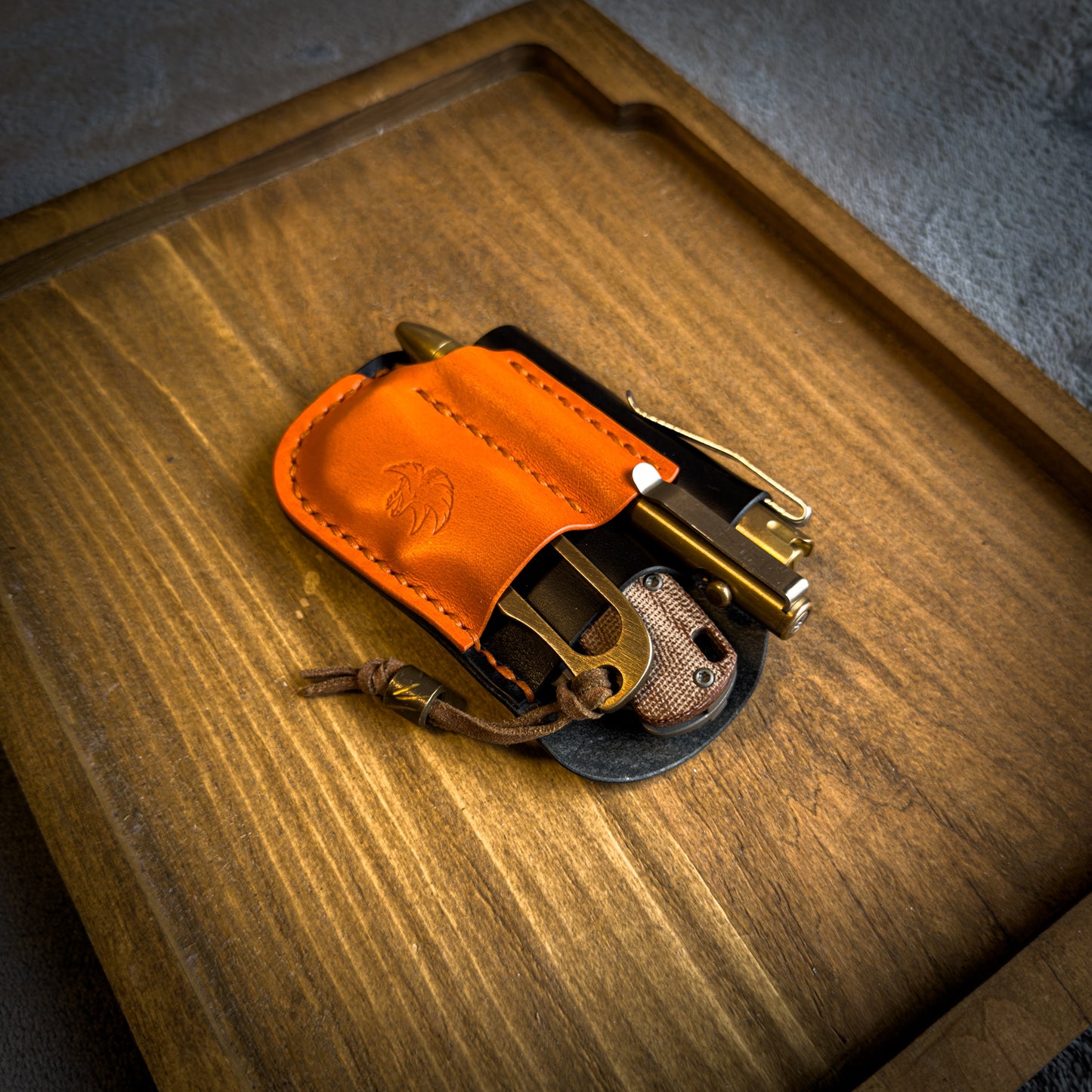 Black & Orange Leather Edc Pocket Organizer