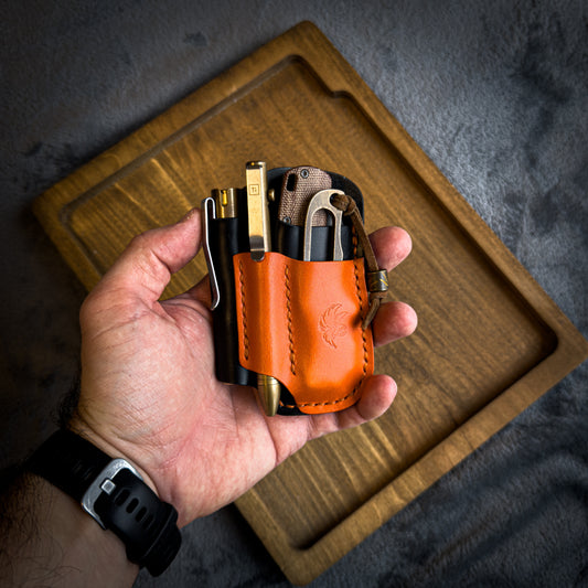 Black & Orange Leather Edc Pocket Organizer