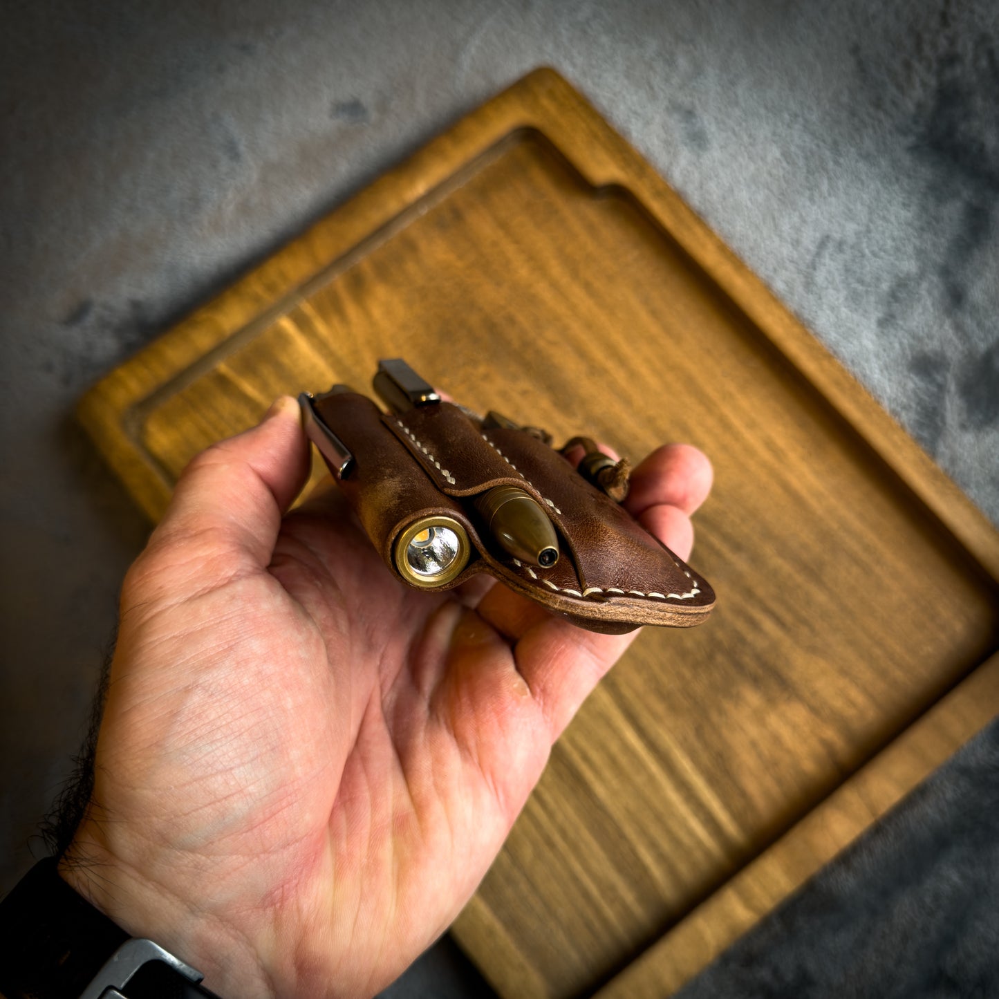 American Walnut (Brown) Leather Edc Pocket Organizer