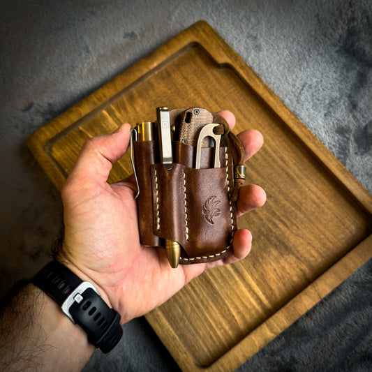 American Walnut (Brown) Leather Edc Pocket Organizer