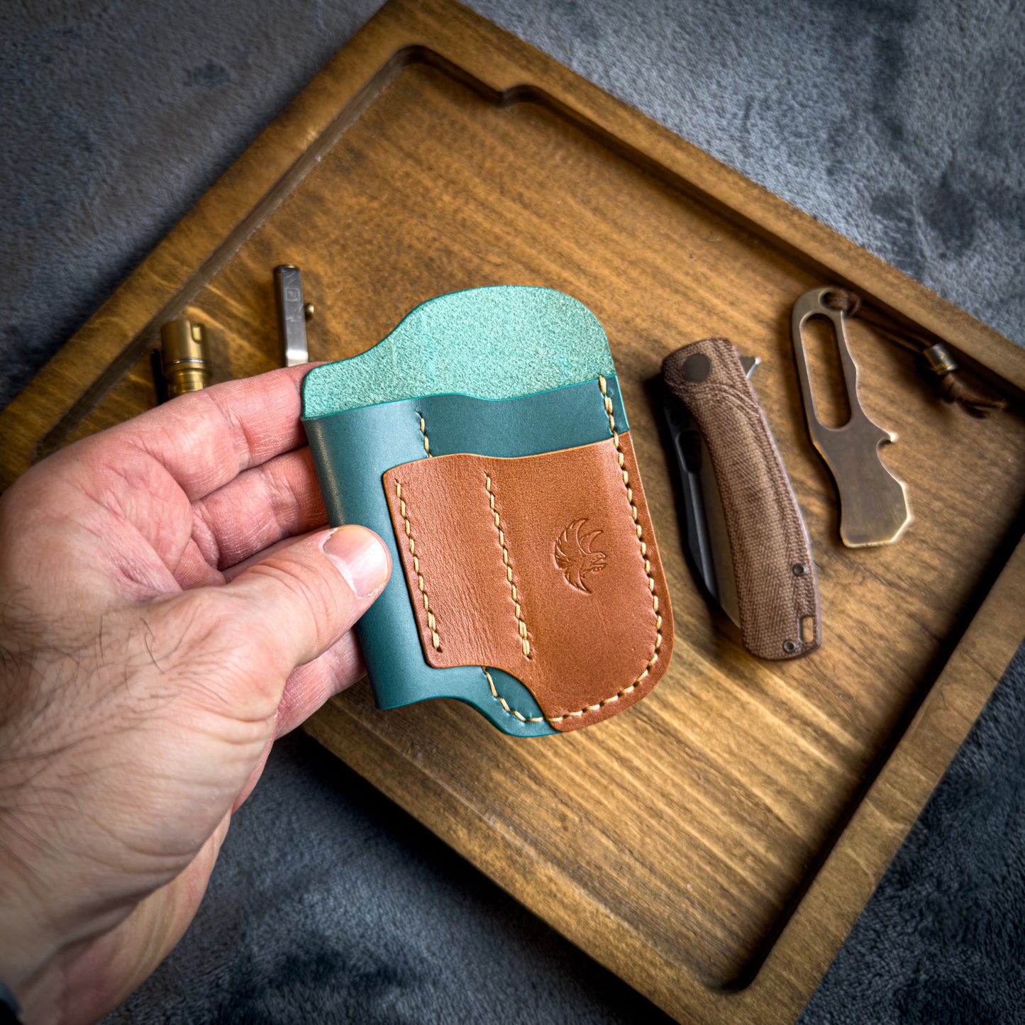 Teal & Tan Leather Edc Pocket Organizer