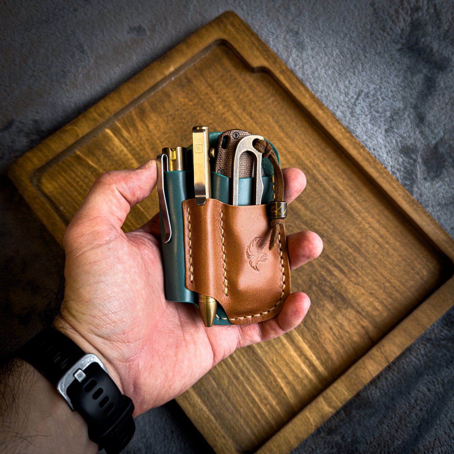 Teal & Tan Leather Edc Pocket Organizer